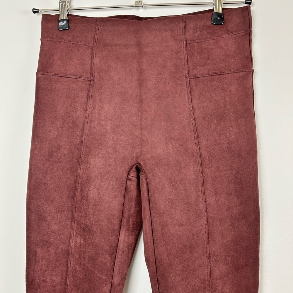 SPANX Faux Suede Leggings Dark Red Large EUC - Picture 4 of 8